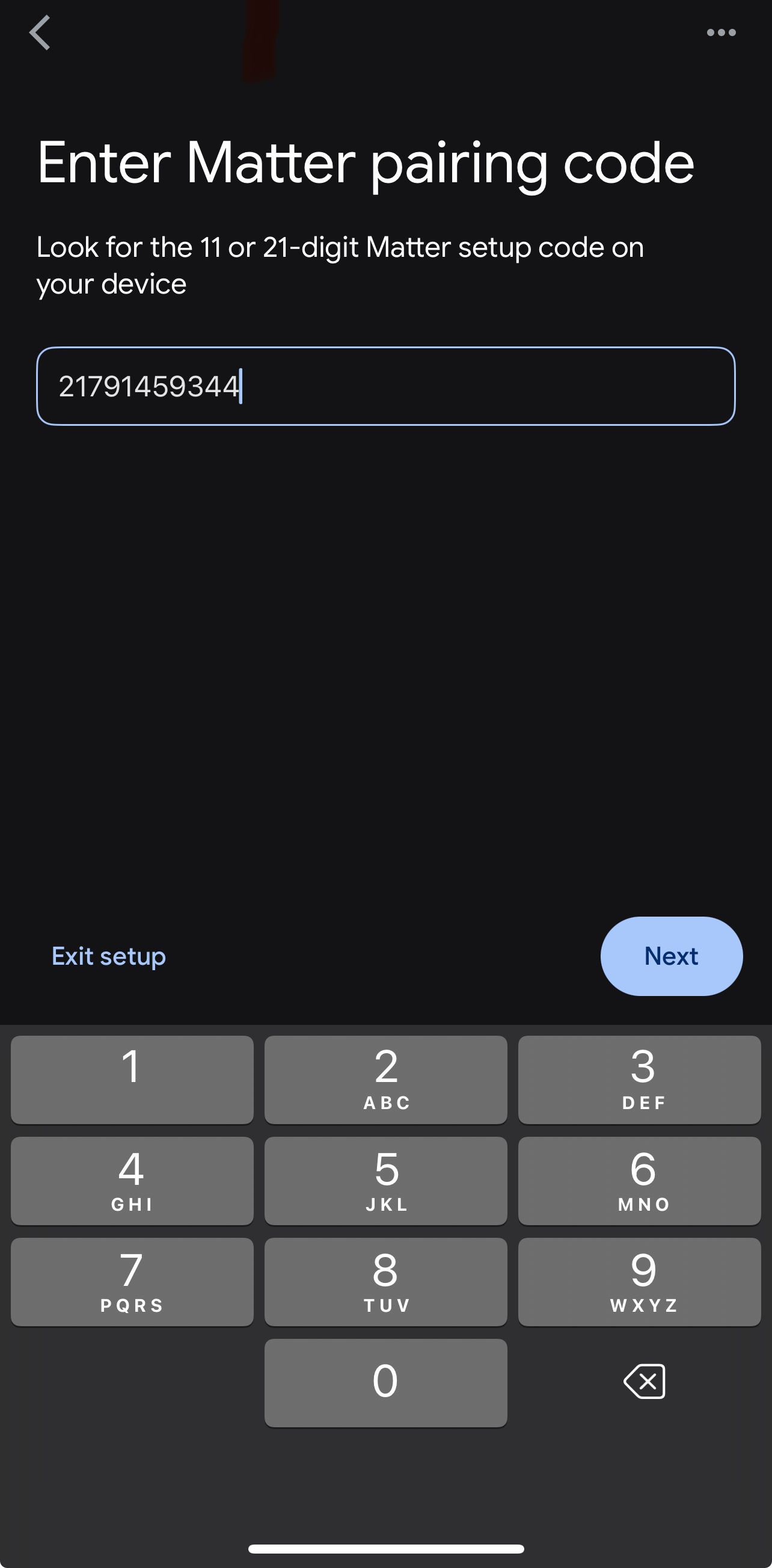 Manual Pairing Code