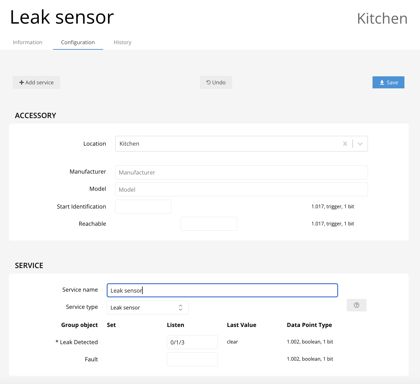 Leak sensor configuration