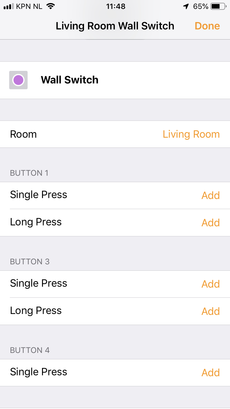 Push button in the Home app