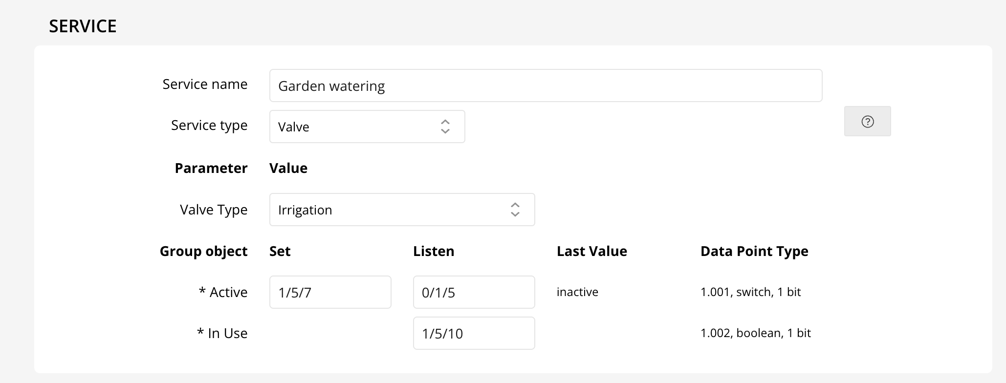 Valve Configuration Example
