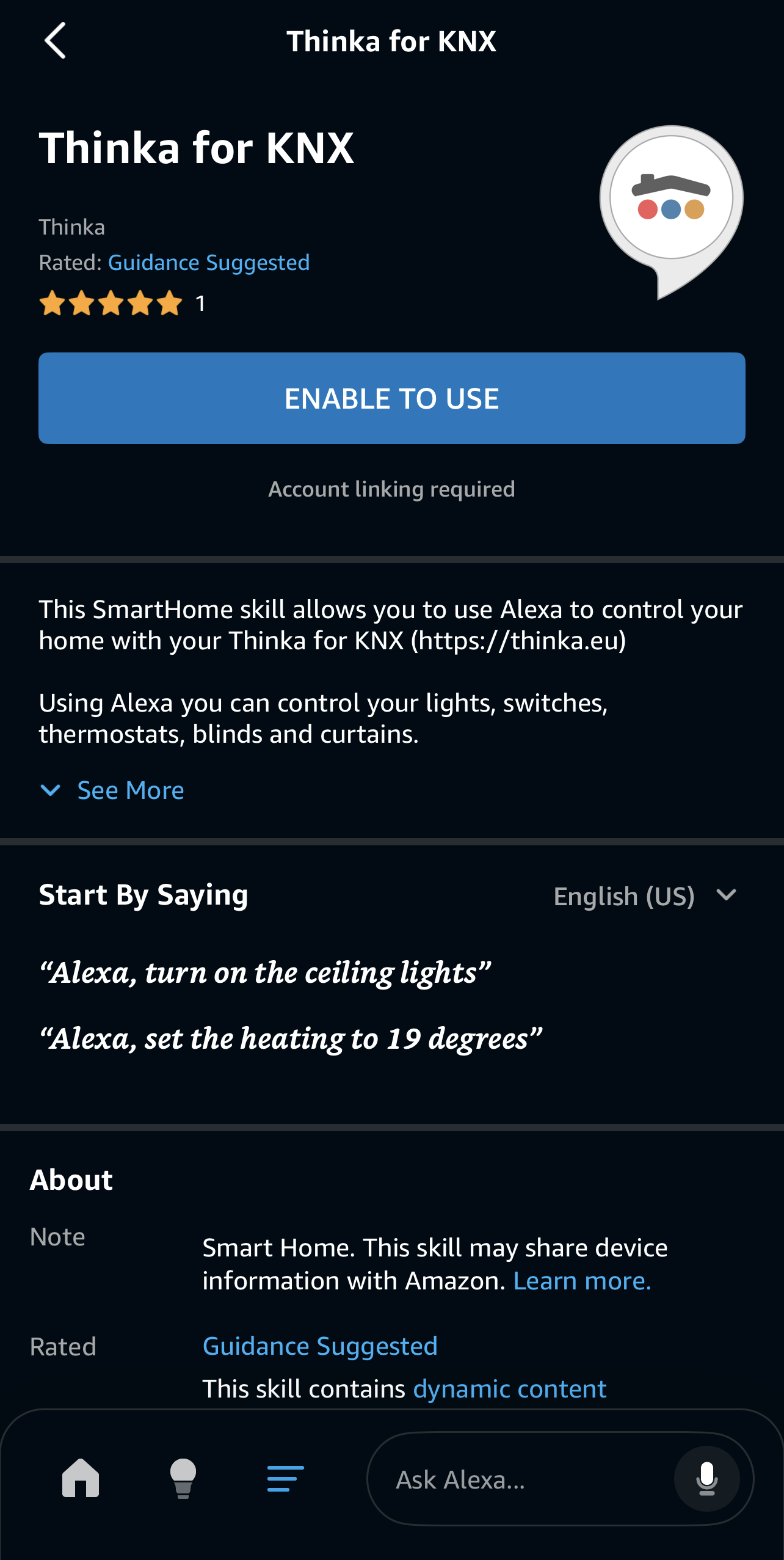 Alexa Enable Thinka Skill Screenshot