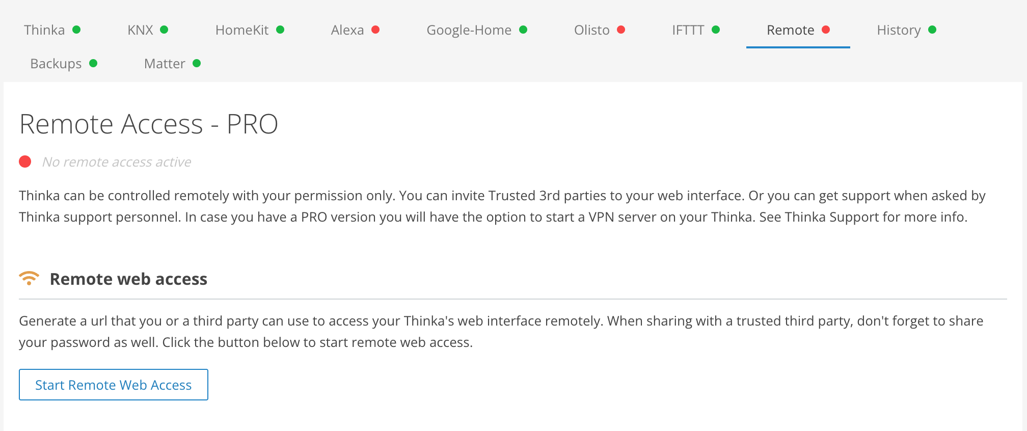 Thinka remote access screenshot